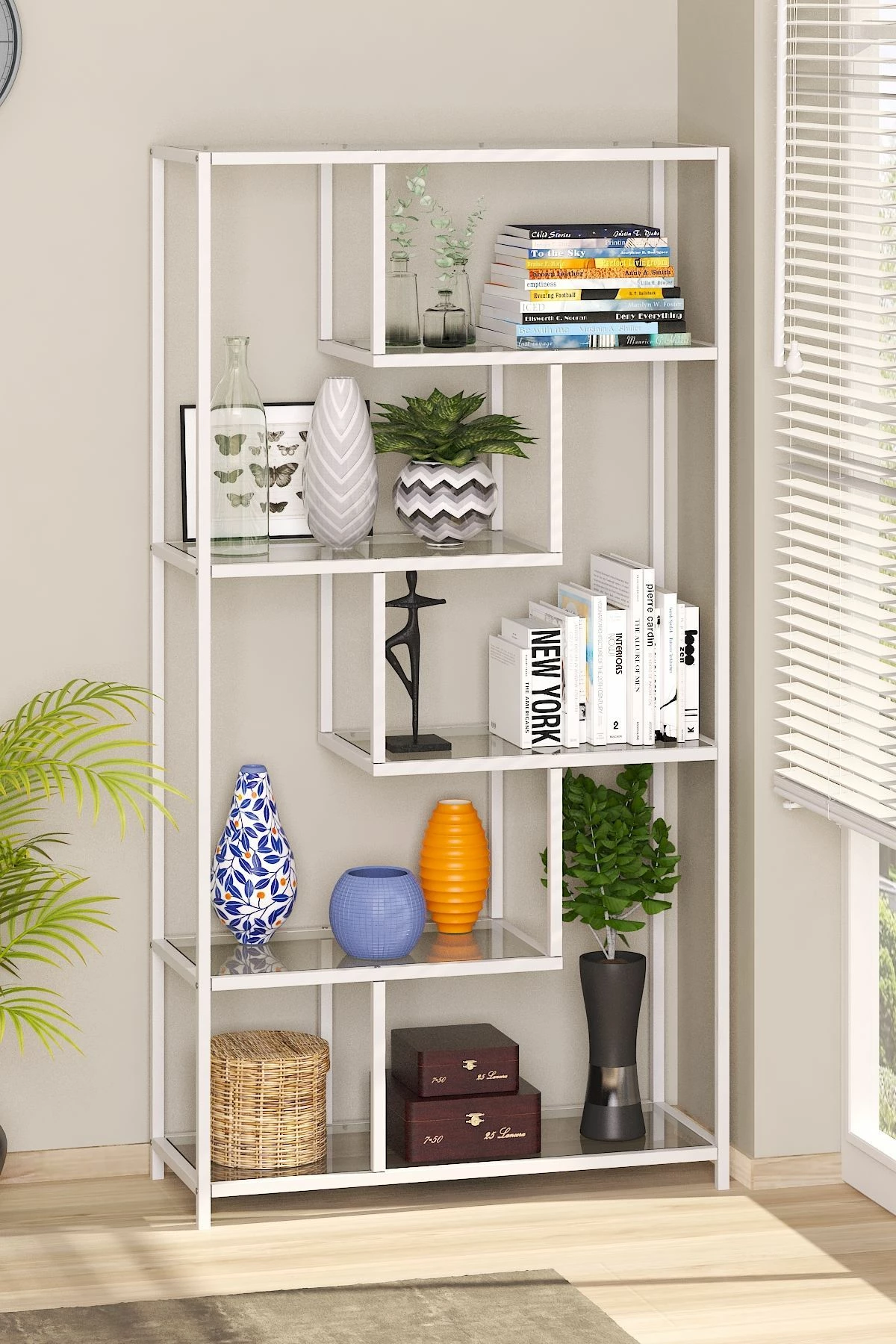 Raft librash Skye Decor, i bardhë, transparent, By-30