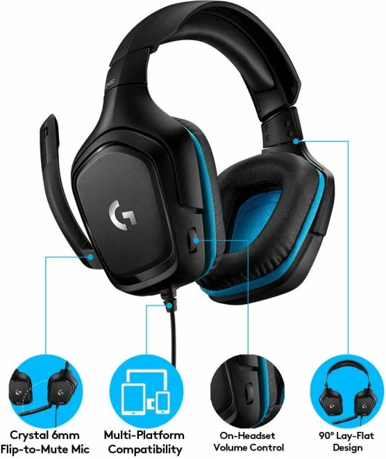 Kufje gaming Logitech G432 USB 7.1 me mikrofon, lëkurë artificiale, blu