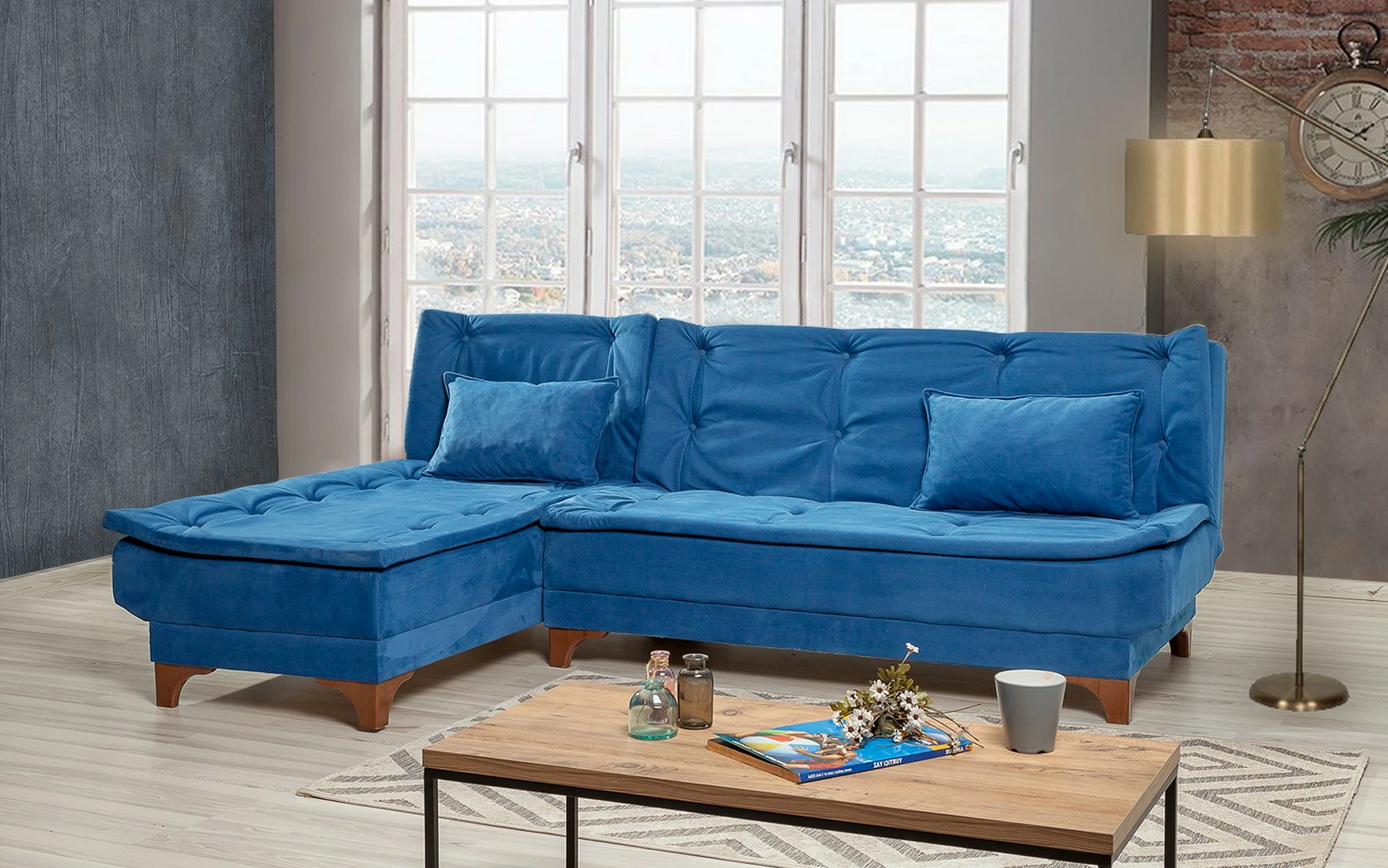 Kënd-sofë krevati Atelier del Sofa, kënd i majtë, ngjyrë kaltër e errët