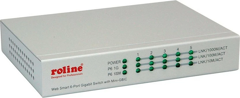 Switch ROLINE 21.14.3523, Managed, 5x Gigabit RJ-45 + 1x SFP, metal, montim në mur, gri