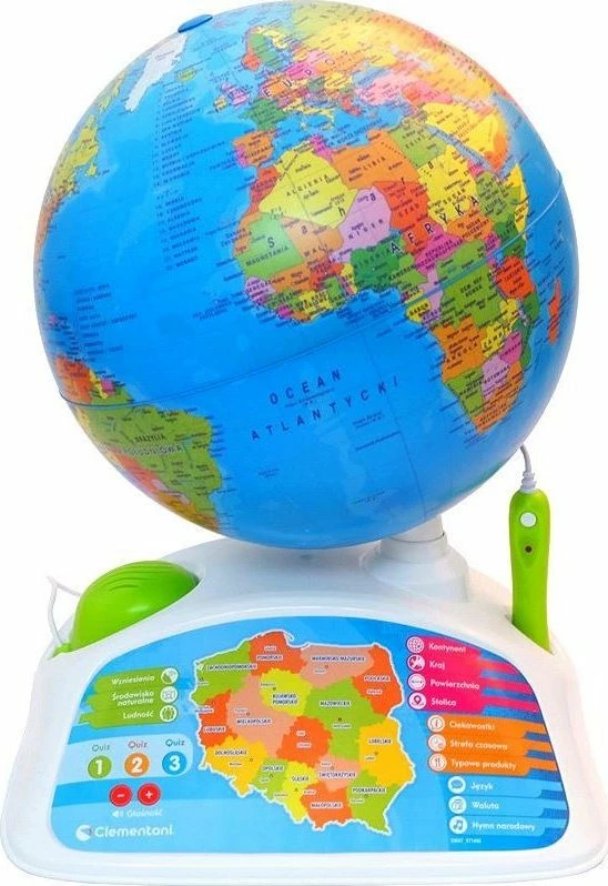 Glob edukativ interaktiv Clementoni Interactive Eduglobus 50847, me stilolaps folës, AR, 500+ kuize, 7+, shumëngjyrësh, set me stilolaps