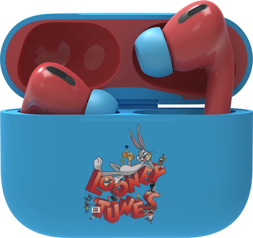 Kufje true wireless Moye Looney Tunes, Bluetooth 5.4, USB-C, 13 mm, 4 orë, kaltër/kuqe