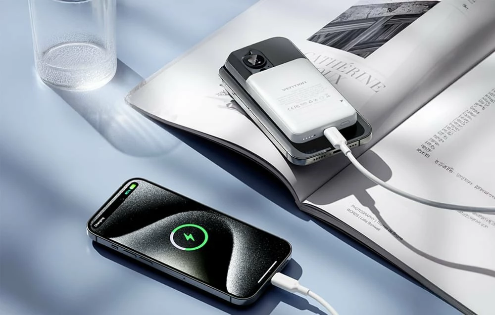 Powerbank Vention FHSL0 5000mAh 20W, me karikim wireless magnetik, USB-C, blu