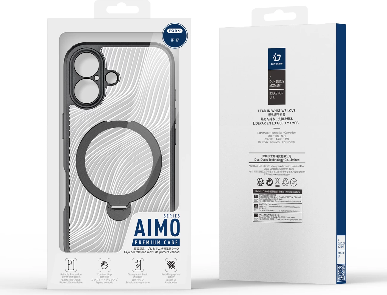 Mbështjellës Dux Ducis Aimo Mag për iPhone 17, me unazë magnetike dhe mbajtëse, i zi