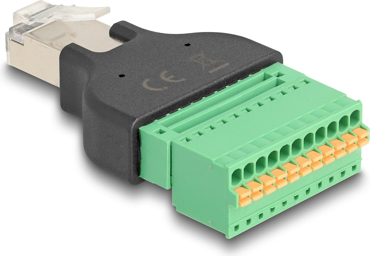 Adapter DeLOCK RJ50 në terminal bllok 11-pin, Plug and Play, zi/gjelbër