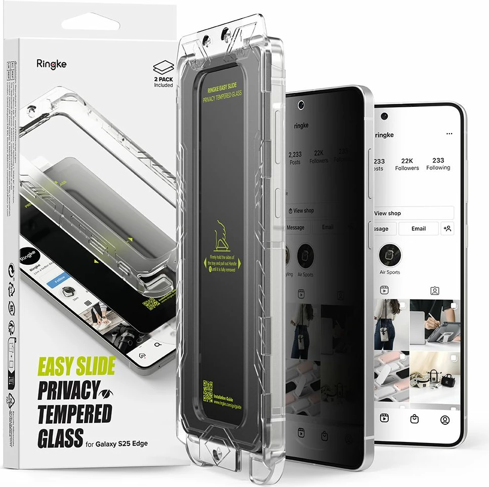 Xham mbrojtës privatësie Ringke Easy Slide për Samsung Galaxy S25 Edge, 2 copë