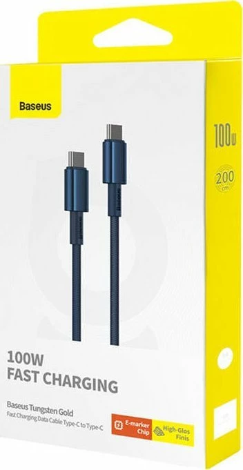 Kabllo USB-C në USB-C Baseus Tungsten Gold P10319800321-04 2m PD 100W 5A, kaltër