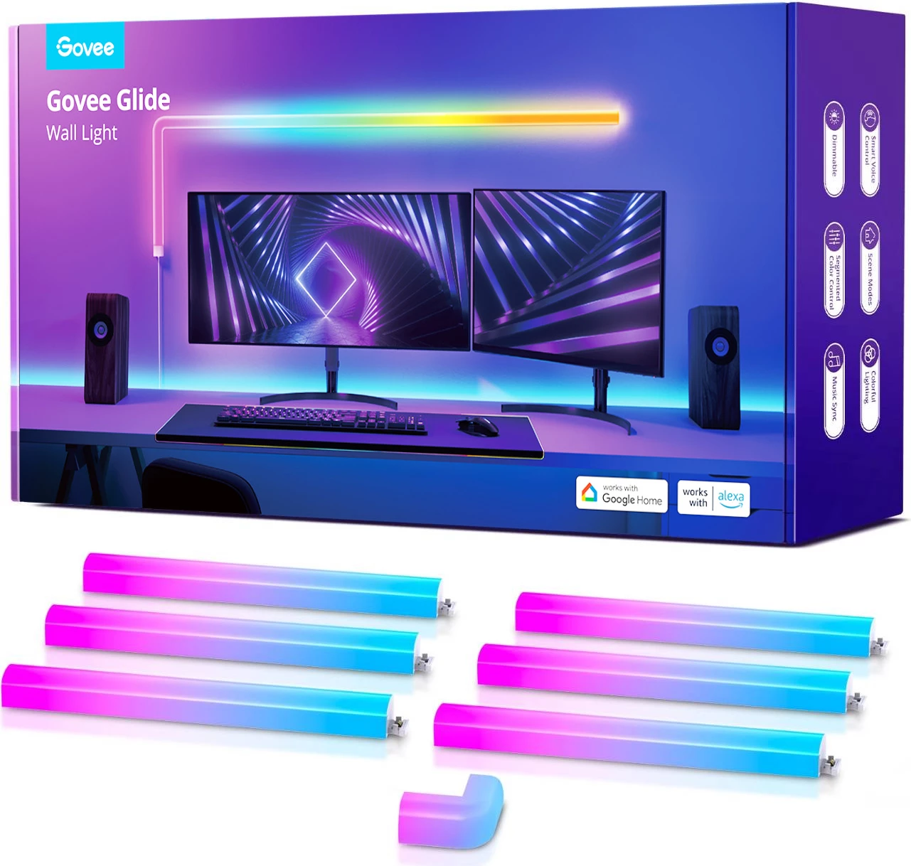 Dritë muri smart Govee Glide RGBIC, set 6 shufra + 1 lidhës këndi