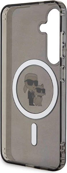 Mbështjellës Karl Lagerfeld Karl&Choupette Glitter MagSafe për Samsung Galaxy S24, i zi