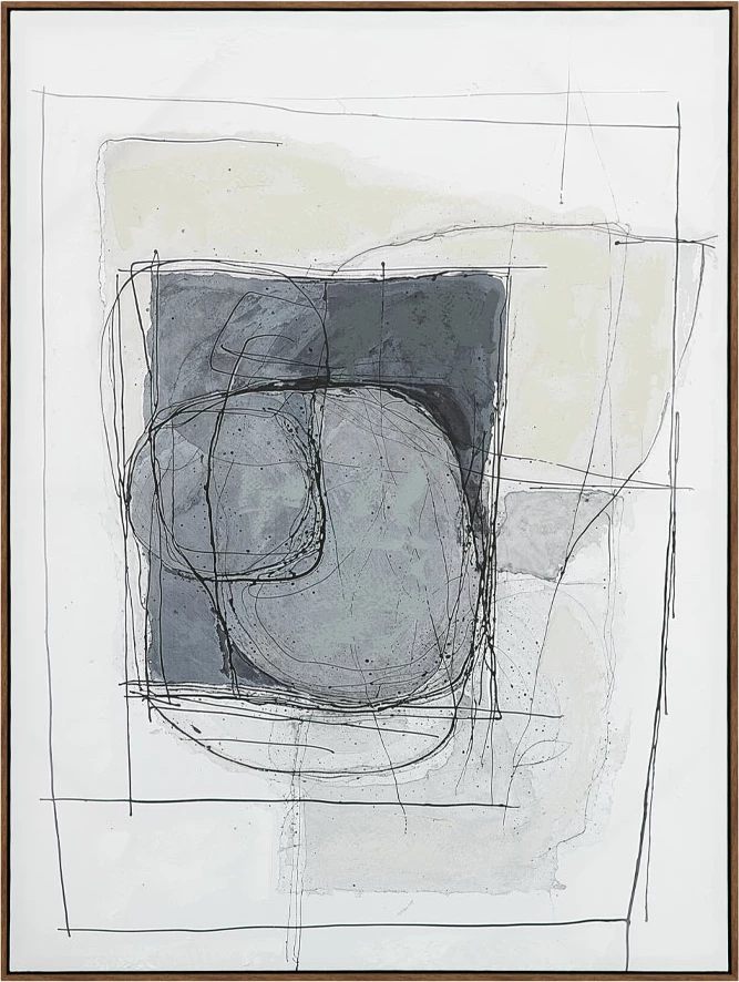 Pikturë dekorative WOMB BEAUTY me kornizë, kanavacë, blu, gri e errët, bezhë, dru natyral, 90x120x4cm