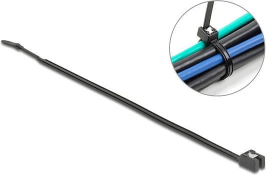 Lidhëse kabllosh DeLOCK, 200 x 4.8 mm, vetëprerëse, 50 copë, e zezë
