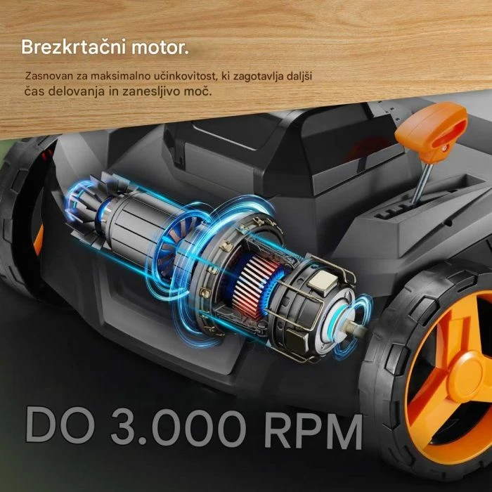 Aerator & vertikuter pa tela 2-në-1 VonHaus 3519009, 40 V (2x20V 4Ah), 38 cm, qese 45 L, set me 2 bateri + karikues dual + 2 tambura, gri/zi me detaje portokalli