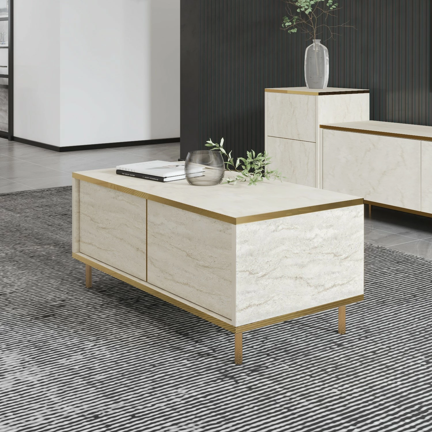 Tavolinë kafeje Skye Decor, ngjyrë travertine, imitim mermeri, 90x45x40cm