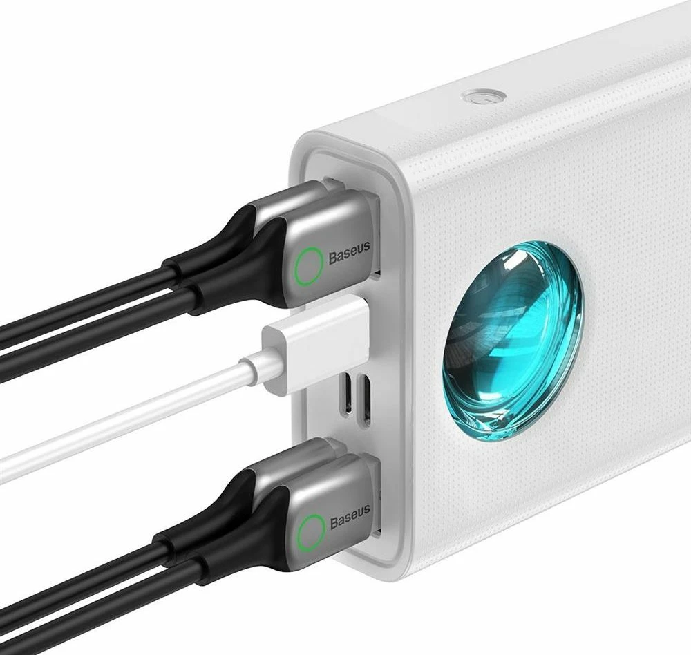 Powerbank Baseus Amblight 30000mAh 65W me display, 4x USB-A + 1x USB-C, e bardhë