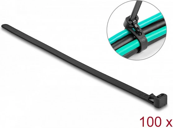 Lidhëse kabllosh DeLOCK 200 x 7.5 mm, të ripërdorshme, 100 copë, të zeza
