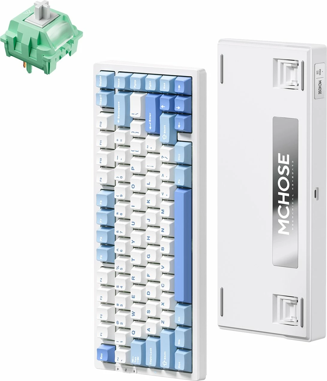 Tastierë mekanike MCHOSE G75-4A 75% RGB, USB-C/2.4GHz/Bluetooth, layout US, switch Cabbage Tofu V2 (green), blu