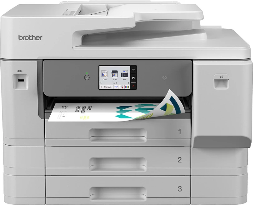 Printer multifunksional Brother MFC-J6977DW, A3, inkjet me ngjyra, duplex, Wi‑Fi, 3 sirtarë letre, bardhë/gri