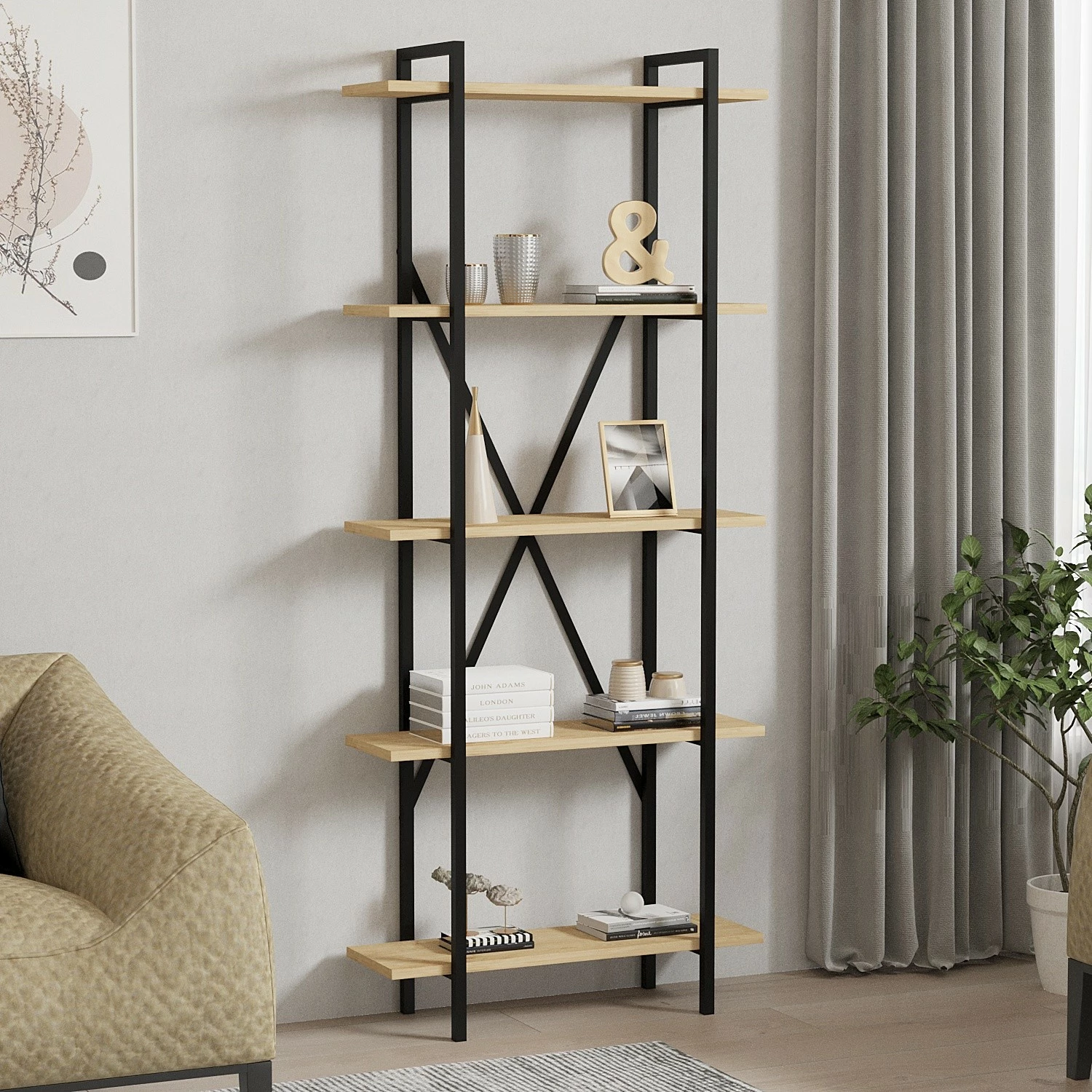 Raft librash Hanah Home, ngjyrë lis dhe e zezë, Kinder, 72x170x25cm