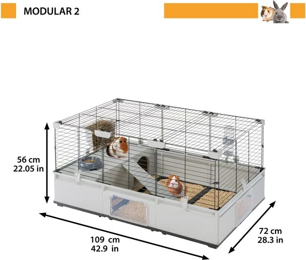 Kafaz modular FERPLAST Modular 2, për lepuj dhe derra të vegjël shtëpiak, ngjyrë gri