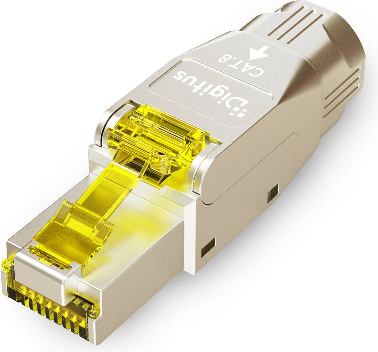 Konektor RJ-45 Digitus Cat 8.1, shielded, montim pa vegla, PoE++, argjend/verdhe