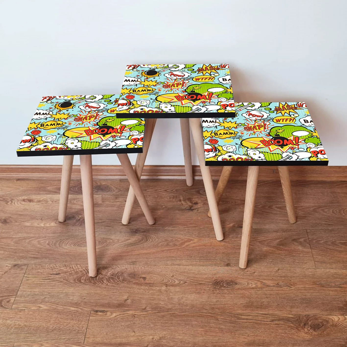 Set tavolinash të mbivendosshme, 3 copë, dizajn multikolor, Skye Decor, 3Shp9