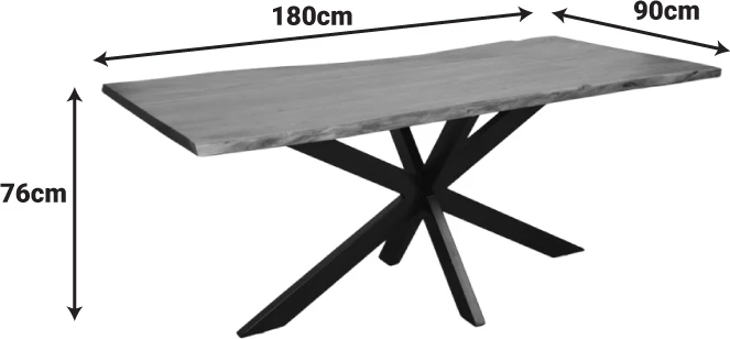 Tavolinë Lenoua, dru akacie masiv, trashësi 3.7-4cm, ngjyrë arre, këmbë metalike të zeza, 180x90x76cm