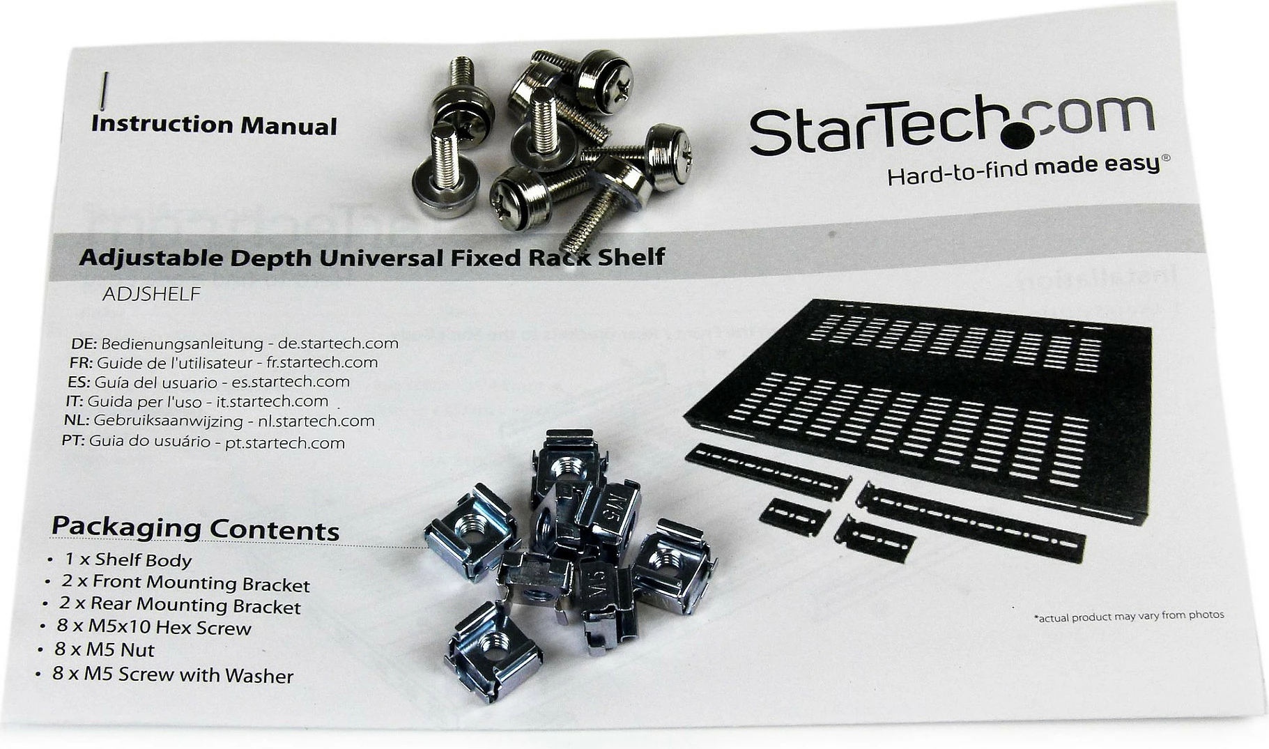 Raft për rack serveri StarTech ADJSHELF, 1U, i rregullueshëm 49.5–97.4 cm, ventiluese, 80 kg, i zi