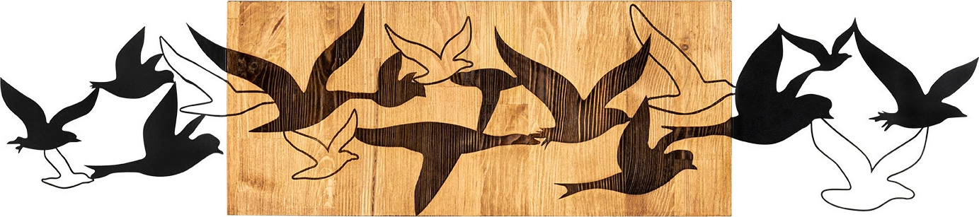 Aksesor dekorativ për mur, dru dhe metal, Wallity Albatros, ngjyrë e zezë dhe arre, 111x25cm
