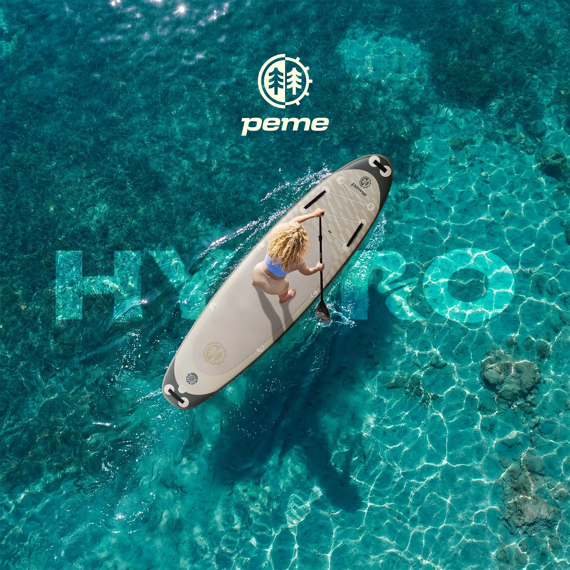 Dërrasë SUP me fryrje Peme Hydro 350 350x81x15 cm, Allround, deri 166 kg, set me lopatë/pompë/çantë, bezhë