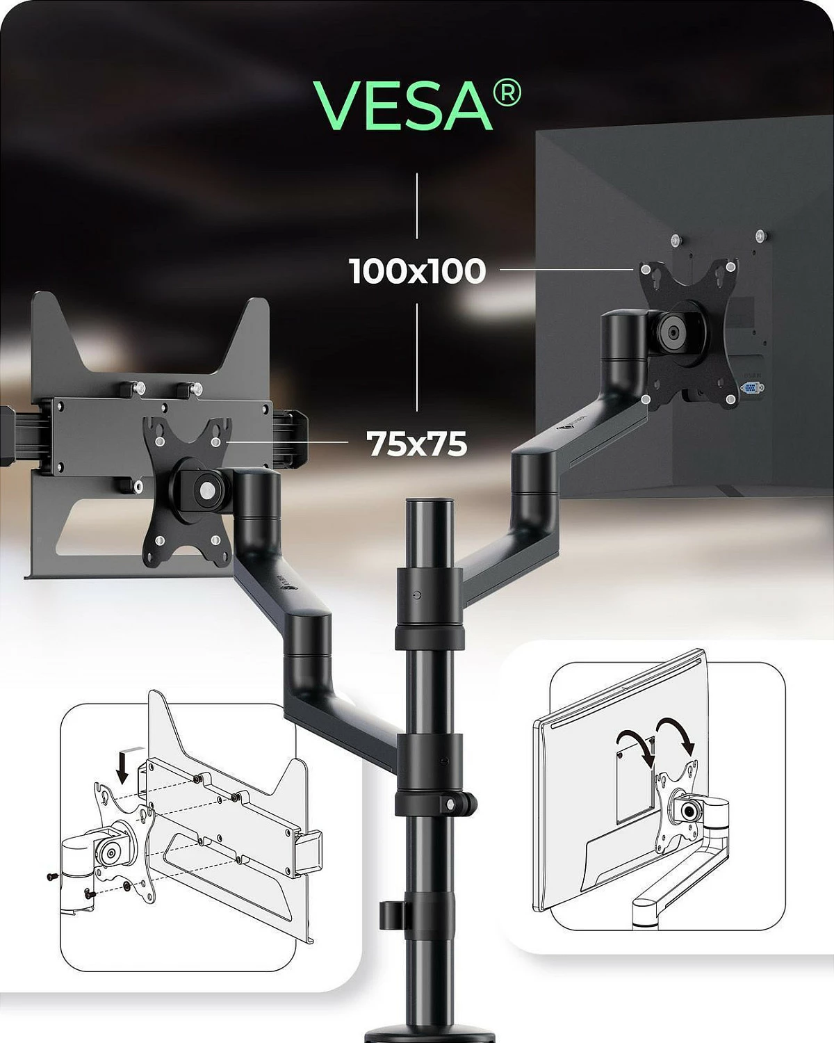 Mbajtëse monitori ICY BOX IB-MS622-T, 17-32", VESA 75x75/100x100, deri 8 kg, e zezë