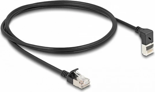 Kabllo rrjeti DeLOCK Cat6a RJ45 S/FTP Slim 1 m, 90°/Straight, e zezë