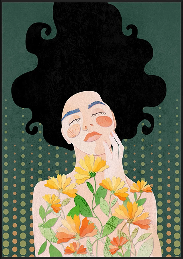 Pikturë dekorative Botanical Lady, shumëngjyrëshe, kornizë e zezë, 50x70x3 cm