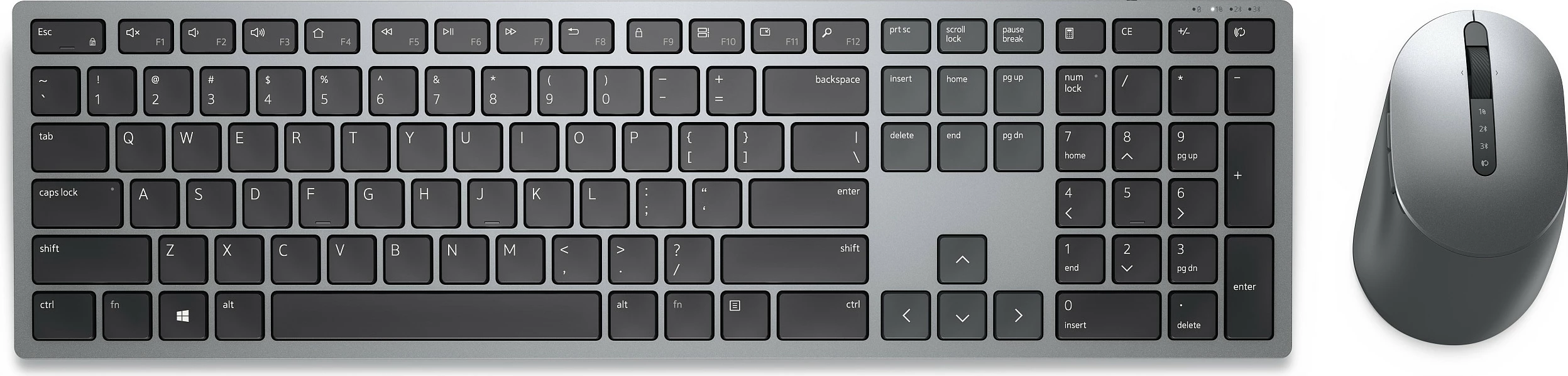 Set tastierë dhe Maus Dell Pro Plus KM7321W, wireless RF + Bluetooth, QWERTZ gjermanisht, full-size, 4000 DPI, gri/titan