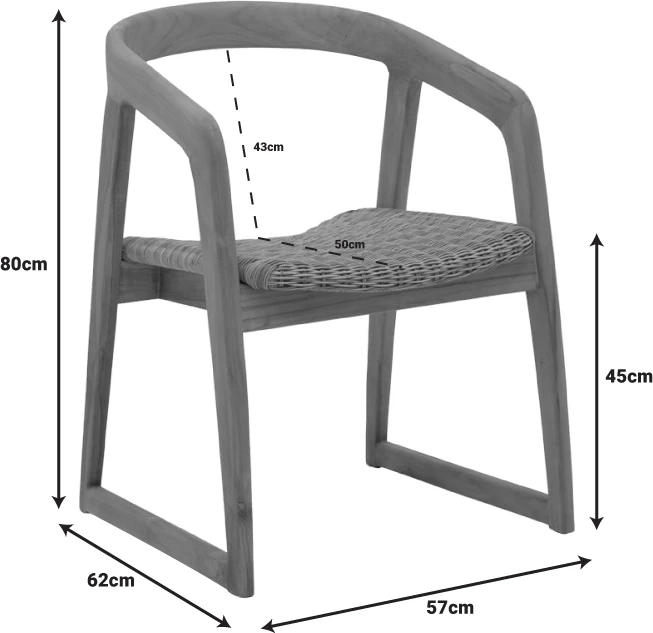 Karrige Somalia skelet alumini me këmbë druri teak, ngjyrë natyrale dhe kafe, 57x62x80cm
