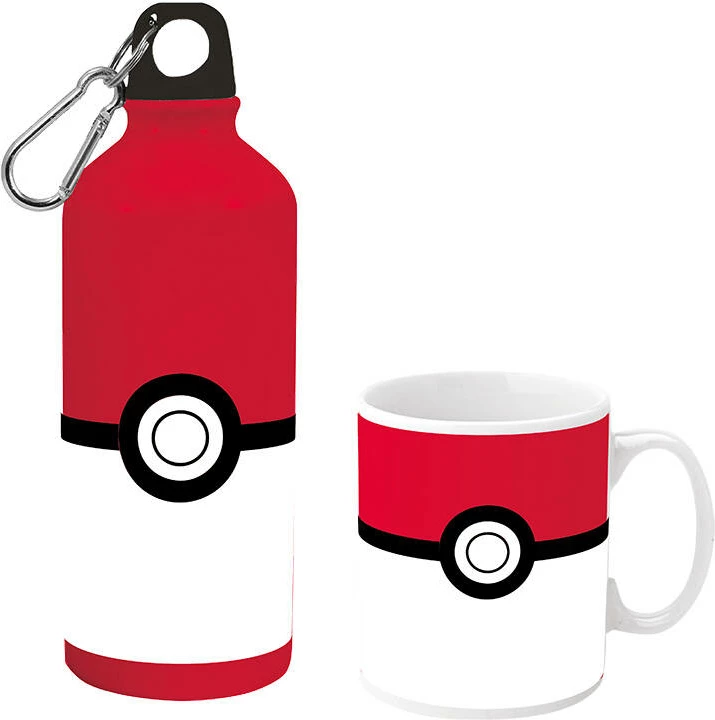 Set bidon alumini dhe filxhan qeramike KiDS Licensing Pokemon Pokeball, 500 ml, kuqe/bardhë