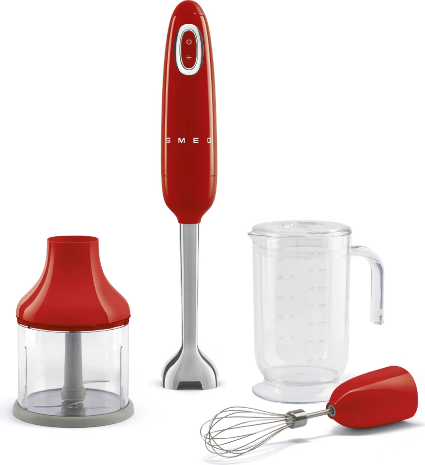 Blender dore Smeg HBF03RDEU, me grirëse + rrahëse teli + gotë matëse, i kuq