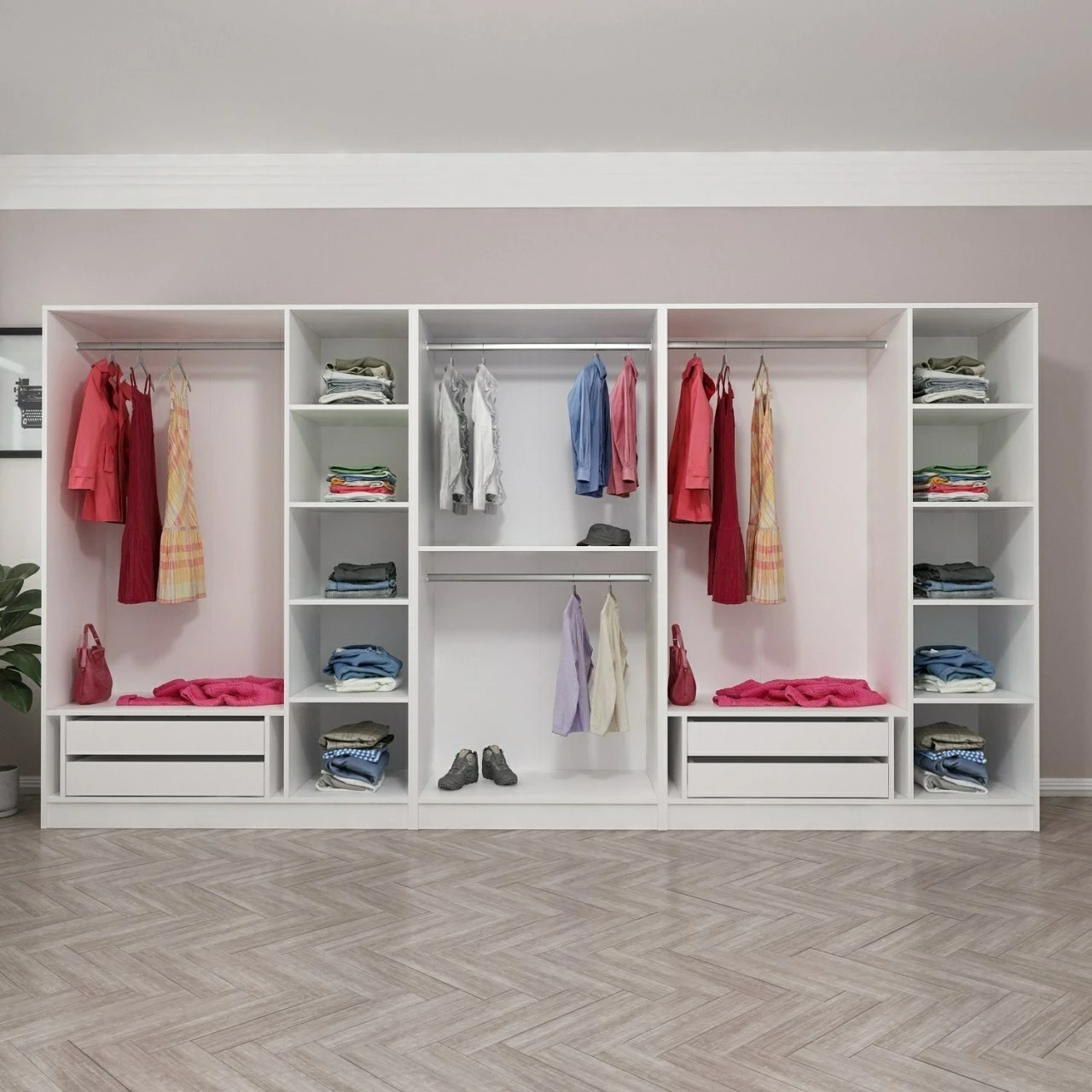 Dollap rrobash Skye Decor, i bardhë, 360x210x52cm, 8 pjesë