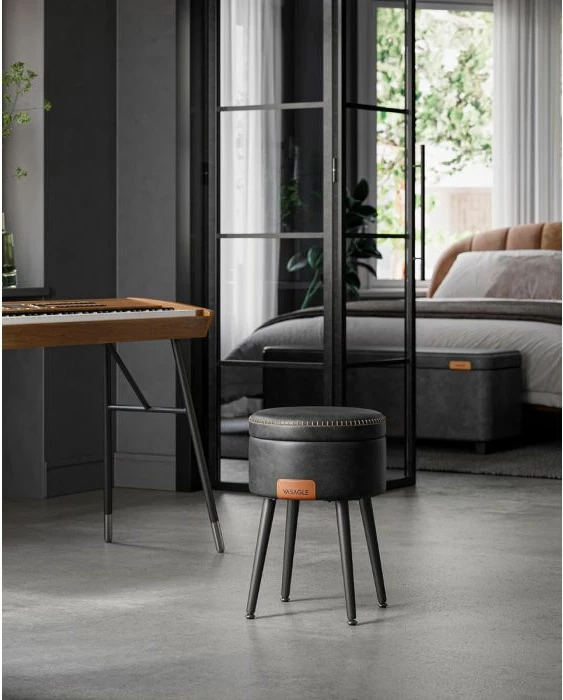 Stol depozitimi VASAGLE EKHO LOM005B01, 9.4 L, Ø38.2 x 44.4 cm, PU leather, 150 kg, Ink Black