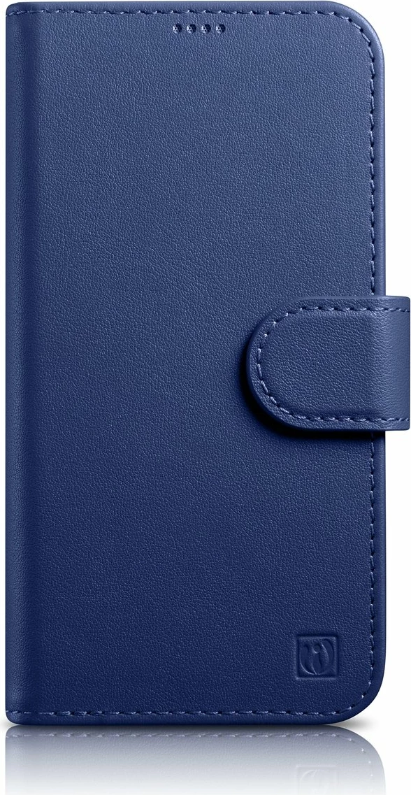 Mbështjellës iCarer Wallet Case 2in1 për iPhone 14 Pro, lëkurë natyrale, Anti-RFID, Blu