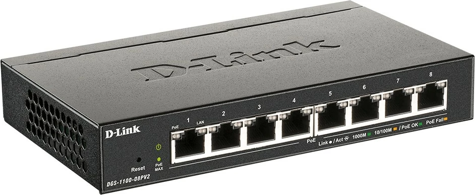 Switch D-Link DGS-1100-08PV2, 8 porta, Gigabit, PoE, Managed