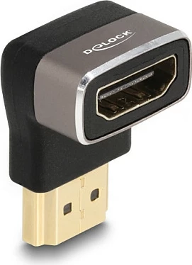 Adapter HDMI DeLOCK, mashkull në femër, kënd 90° lart, 8K 60Hz, zi/hirtë