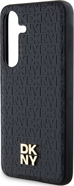 Mbështjellës DKNY Leather Pattern Metal Logo MagSafe për Samsung Galaxy S24+, i zi