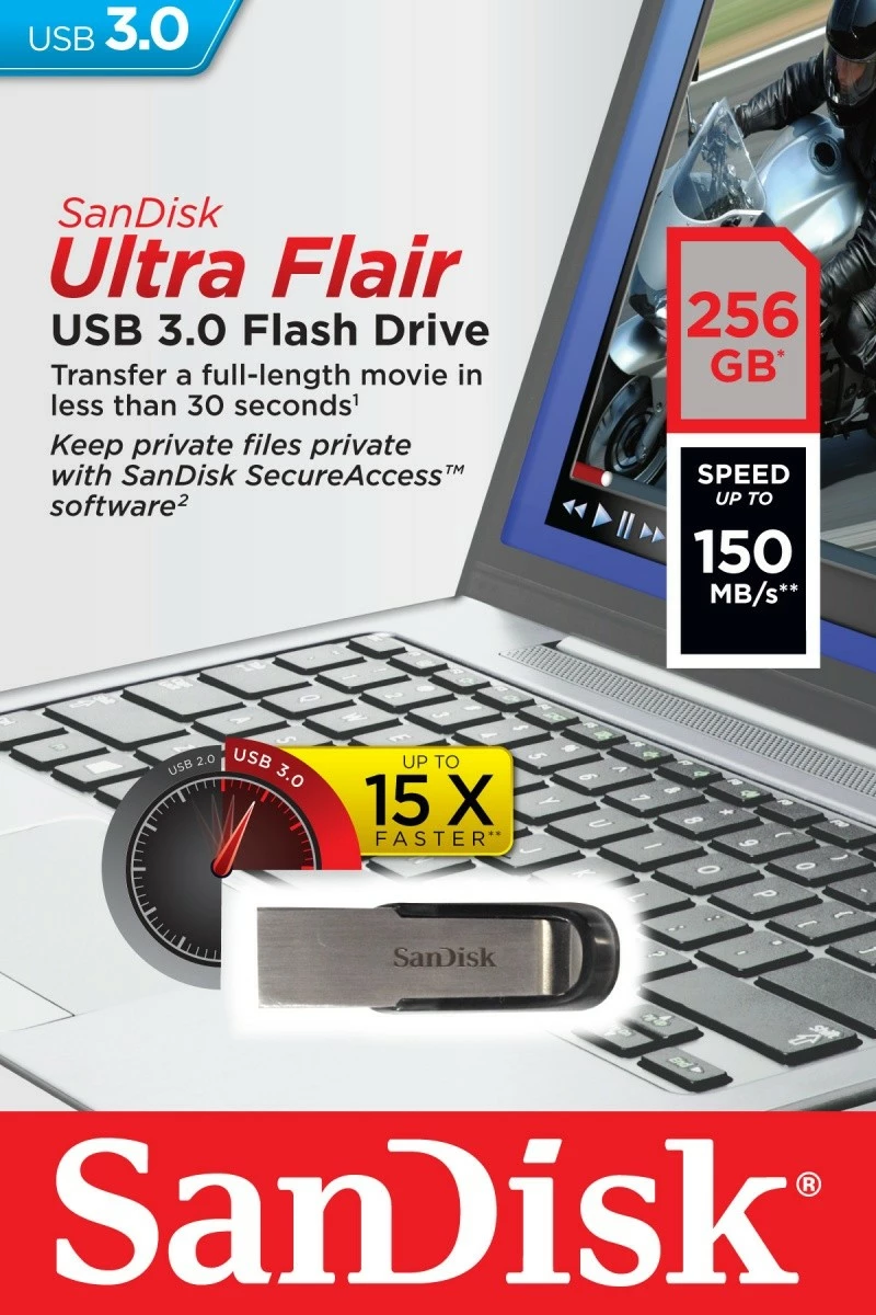 Pendrive SanDisk Ultra Flair 256GB USB 3.0, Metal, Zi
