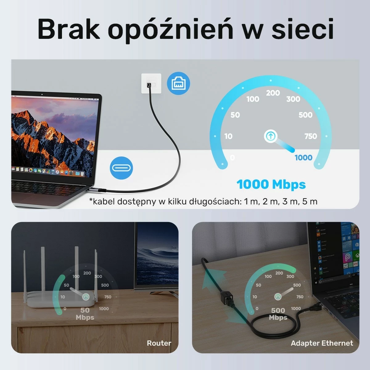 Kabëll Ethernet Unitek USB C RJ-45 LAN, 1m, zi-argjendtë