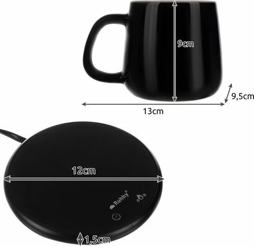 Ngrohës elektrik për filxhan Ruhhy 22125, kupa 400 ml me kapak + lugë, timer 1-9 h, 40/60°C, e zezë