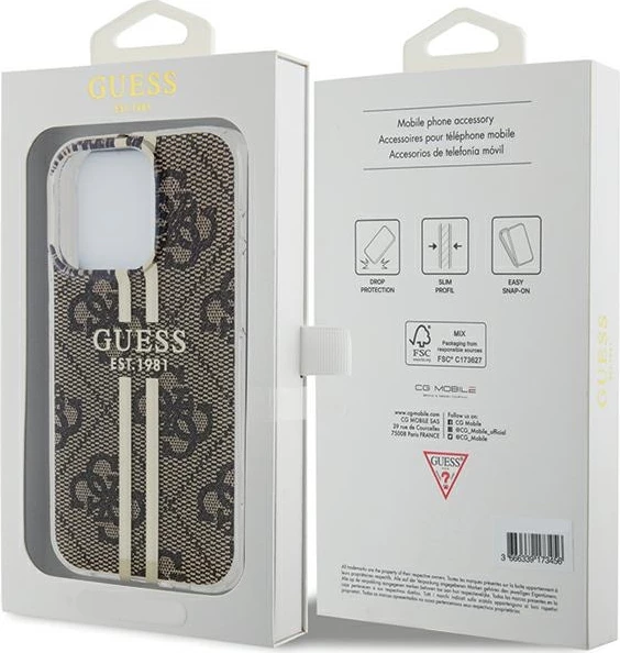Mbështjellës Guess IML 4G Gold Stripe për iPhone 15 Pro Max, kafe