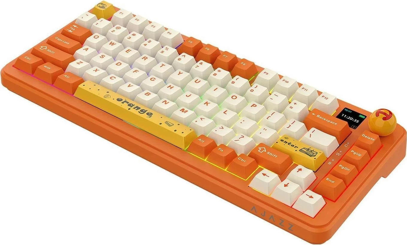 Tastierë mekanike wireless Ajazz AK820 MAX, 75%, RGB, ekran, Avocado Switch, portokalli/bardhë