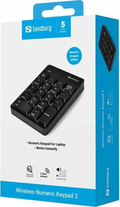 Tastierë numerike pa kabllo Sandberg Wireless Numeric Keypad 2 630-05, 2.4 GHz, USB-A nano receiver, e zezë