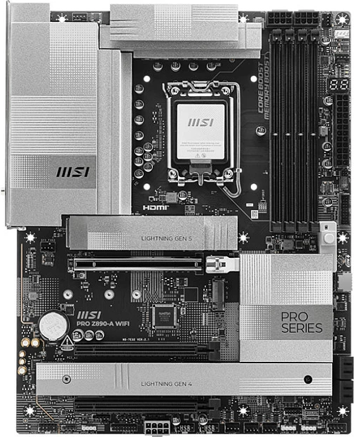 Pllakë amë MSI PRO Z890-A WIFI, Intel Z890, LGA 1851, DDR5, ATX, Wi‑Fi 7, 5G LAN, argjendtë