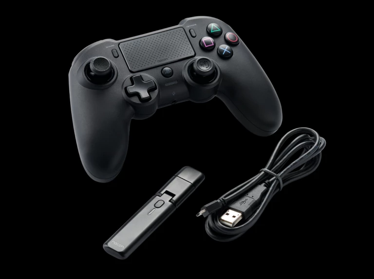 Kontroller wireless Nacon PS4 Asymmetric, deri 7 orë bateri, prizë 3.5mm, i zi